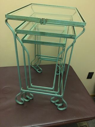 Mid Century Modern Metal Nesting Tables With Glass Tops 8