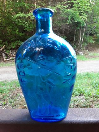 Antique For Pikes Peak Cobalt Blue Bottle With Bubbles In Glass Colorado