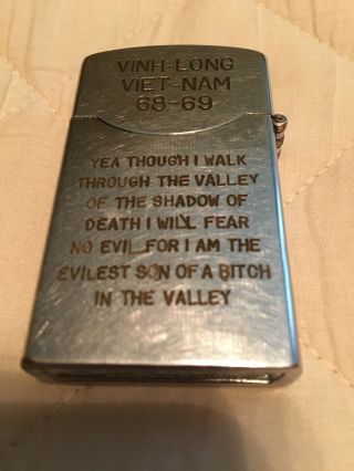 Vietnam War Military Vinh - Long 68 - 69 Zenith Lighter Naked Woman Engraving 2