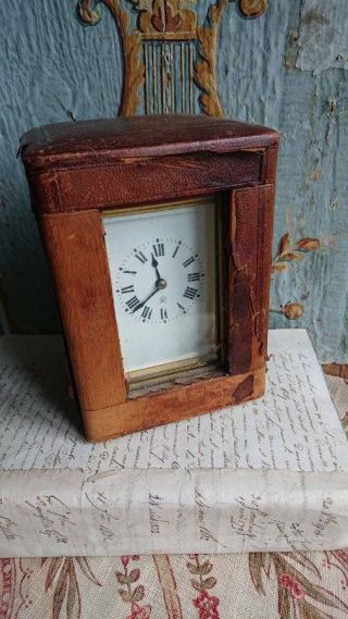 Antique French Brass Carraige Clock In Case C1910