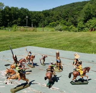 8 Vintage Elastolin Toy Cowboys And Indians