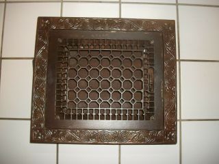 Antique Victorian Cast Iron Ornate Floor Heat Register Vent 10 " X12 " Plus Frame