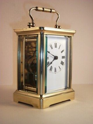 Classic Antique Brass Carriage Clock & Key.  Restored And Serviced June 2019.