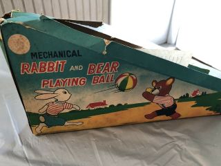Vintage Tin Windup Toy Circus Rabbit Bear Playing Ball Tps Rare