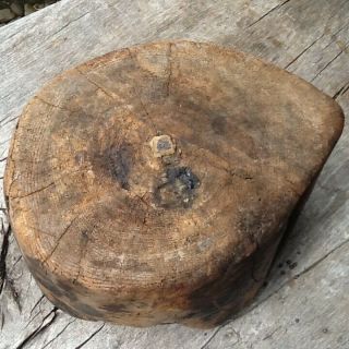 Early Primitive Wooden Treen Mortar Small Noggin Patina Handle 4