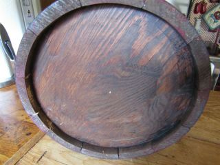 LARGE VINTAGE VERMONT WOOD BUCKET W/2 METAL RINGS AROUND THE BOX - BENTWOOD HANDLE 6