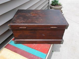 Old Large Primitive Antique Wood Carpenter ' s Tool Storage Chest Box Folk Art 10