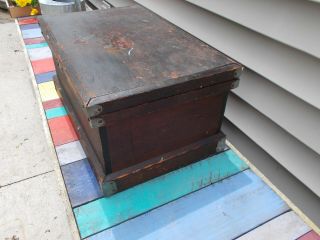 Old Large Primitive Antique Wood Carpenter ' s Tool Storage Chest Box Folk Art 2