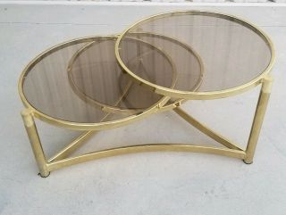Mid Century Hollywood Regency/glam Milo Baughman Style 3 Ring Brass Swivel Table