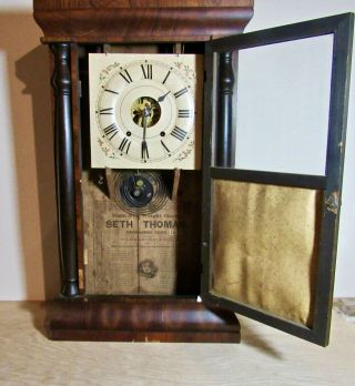 Antique Seth Thomas Weight Clock For Restoration - Ptd.  1872 - Incl.  Weights/key/pe 2