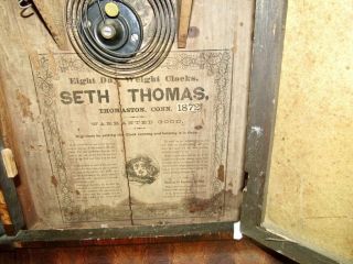 Antique Seth Thomas Weight Clock For Restoration - Ptd.  1872 - Incl.  Weights/key/pe 4