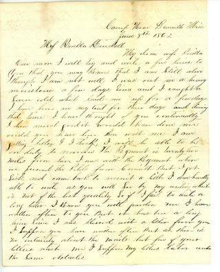 1862 Civil War Letter 11th Missouri Infantry From Camp Near Danville Mississippi