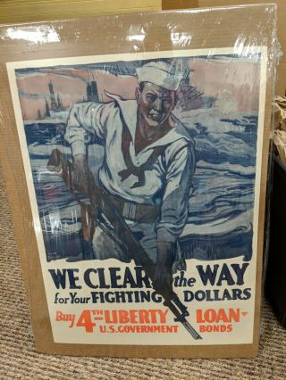 World War One Us Navy We Clear The Way For Your Fighting Dollars 4th Litho/poste