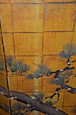 Antique signed Japanese hand painted 4 panel folding screen PINE TREE 12