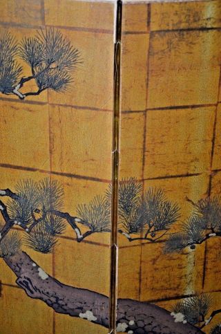 Antique signed Japanese hand painted 4 panel folding screen PINE TREE 8