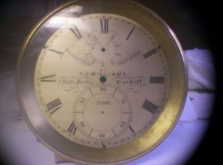 Marine Chronometer Brass Bowl Engraved Dial And Brass Bezel With Beveled Glass.