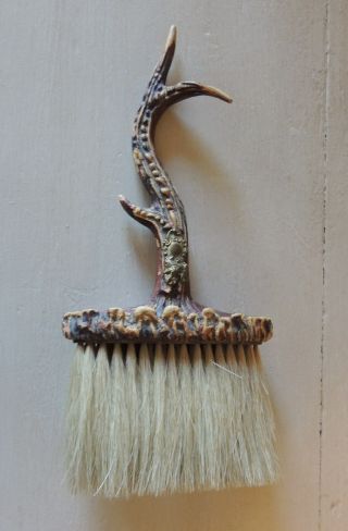 Victorian ANTLER HANDLED Hat Brush / Clothes Brush Stags Head Engravable Plaque 2