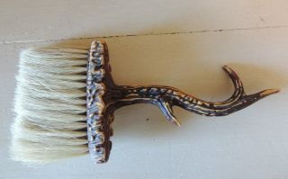 Victorian ANTLER HANDLED Hat Brush / Clothes Brush Stags Head Engravable Plaque 4