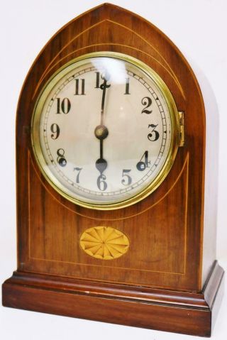 Fine Antique American Mantel Clock 8 Day Gong Striking Inlaid Mahogany