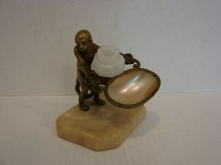 Antique London England Bronze Monkey Inkwell W/mother Of Pearl