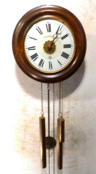 German Wood Weight Driven Movement Swinger Wall Clock With Alarm