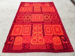 Vtg Mid Century Modern 9x6 Wool Shag Rya Area Rug Op Art Retro Space Age Panton