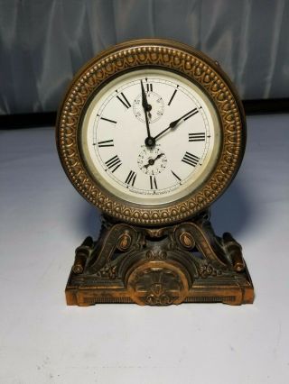 Vintage Seth Thomas Wind Up Cast Brass Mantle Mantle Clock W/alarm