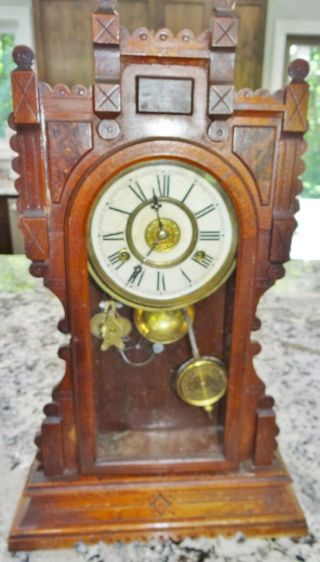 Haven Liffey Kitchen Mantle Gingerbread Clock Vtg Antique Runs