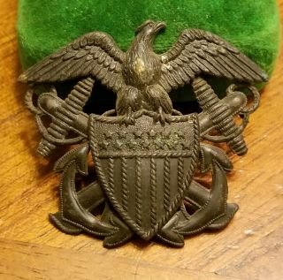 Vtg Rare Wwi Bronze Us Navy Officers Usn Hat Cap Insignia Badge Screw Back