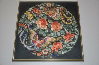 Antique Chinese Qing Dynasty Embroidered Silk Roundel