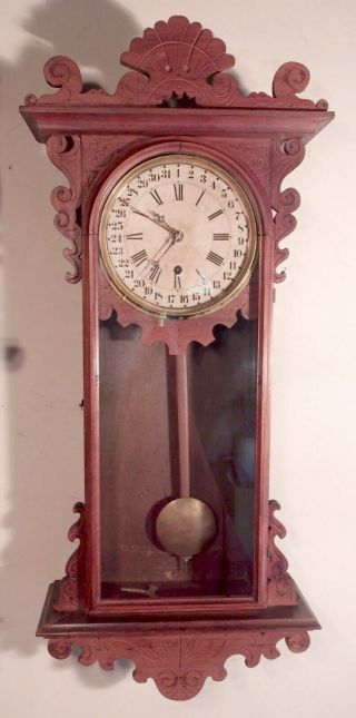 C1880s Welch Calendar Eclipse Regulator Walnut Wall Clock Metropolitan Mfg.  Co