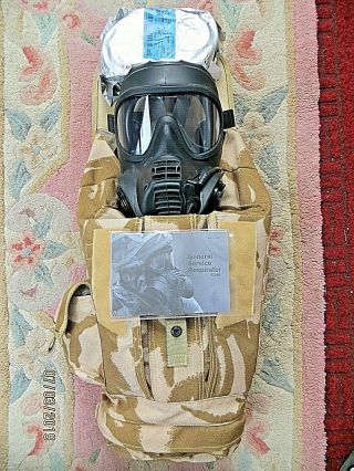 British Army Gsr Gas Mask (size 2/2),  Foil Wrapped Filters & Desert Haversack