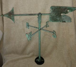 Antique Copper Lightning Rod Weathervane Perfect Patina Bullet Holes