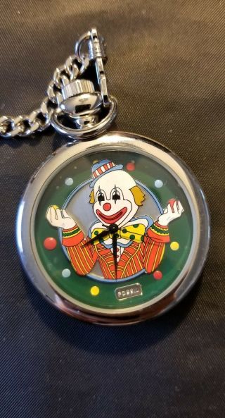 Vintage Windup Fossil Circus Clown Pocket Watch Tin Toy Ltd Edition of 5000 3