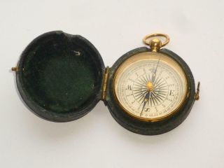 Exceptional Rare Antique Late Georgian Gilt Gold On Brass Pocket Compass In Case