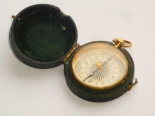 EXCEPTIONAL RARE ANTIQUE LATE GEORGIAN GILT GOLD ON BRASS POCKET COMPASS IN CASE 2