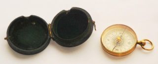 EXCEPTIONAL RARE ANTIQUE LATE GEORGIAN GILT GOLD ON BRASS POCKET COMPASS IN CASE 3