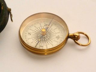 EXCEPTIONAL RARE ANTIQUE LATE GEORGIAN GILT GOLD ON BRASS POCKET COMPASS IN CASE 4