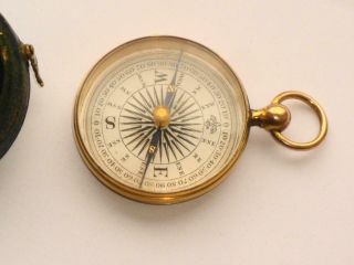 EXCEPTIONAL RARE ANTIQUE LATE GEORGIAN GILT GOLD ON BRASS POCKET COMPASS IN CASE 5