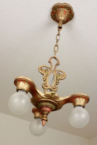 OLD 20 ' s Antique Vintage ART DECO Ceiling Light Fixture CHANDELIER 5