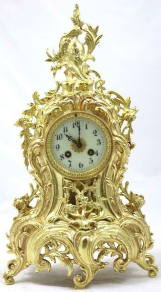 Antique Mantle Clock French Rococo Gilt Bronze Bell Striking Japy