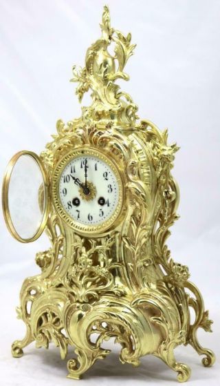 Antique Mantle Clock French Rococo Gilt Bronze Bell Striking Japy 2