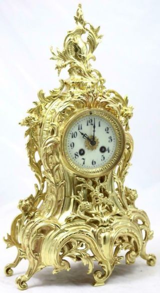 Antique Mantle Clock French Rococo Gilt Bronze Bell Striking Japy 3