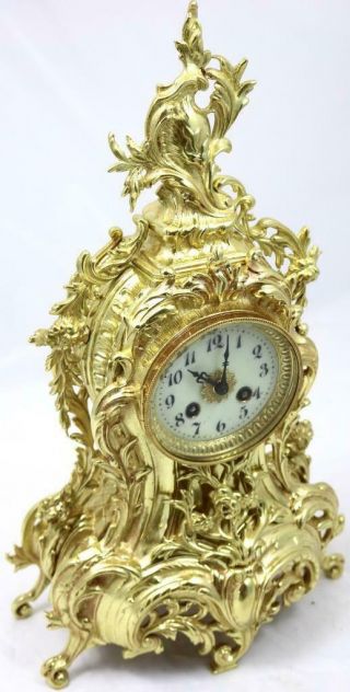 Antique Mantle Clock French Rococo Gilt Bronze Bell Striking Japy 4