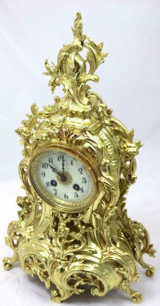 Antique Mantle Clock French Rococo Gilt Bronze Bell Striking Japy 5