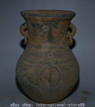 10.  8 " Rare Old Chinese Neolithic Dadiwan Majia Pottery Eye Ring Tank Bottle Jar