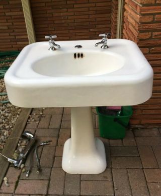 Vintage KOHLER 1924 CAST IRON White Pedestal Bathroom Sink 10