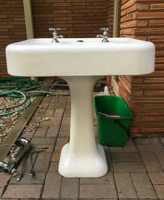 Vintage KOHLER 1924 CAST IRON White Pedestal Bathroom Sink 12