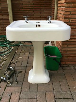 Vintage KOHLER 1924 CAST IRON White Pedestal Bathroom Sink 2