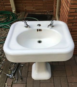 Vintage KOHLER 1924 CAST IRON White Pedestal Bathroom Sink 3